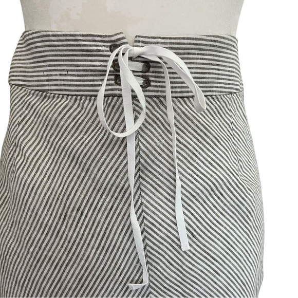 J. Crew Linen Size 4 Midi Sailor Button A-Line Skirt Striped Lace Up Back - Picture 7 of 10